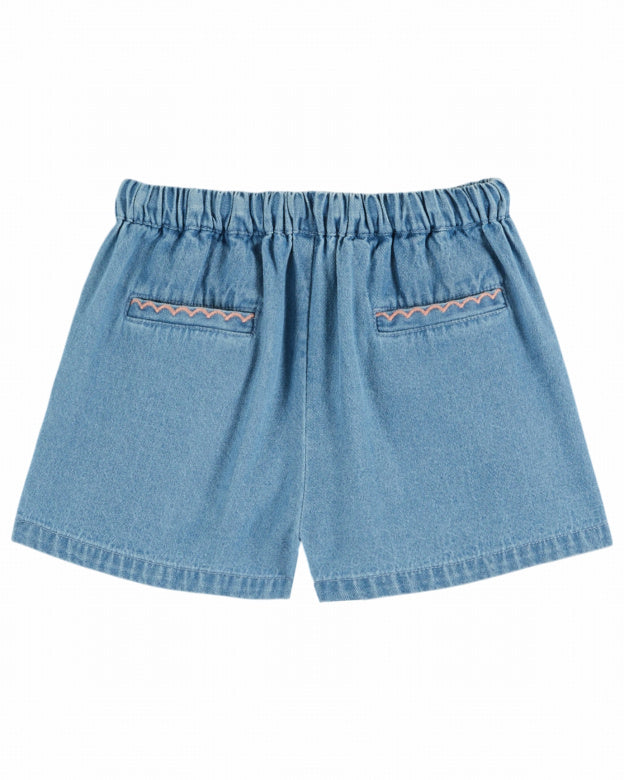 Emile et Ida | SHORT DENIM LIGHT BRODE ROSE | Denim Light