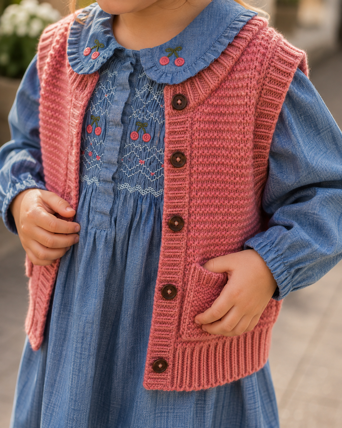 EMILE ET IDA jurk meisje Smockée Chambray Chambray (lichtblauw)