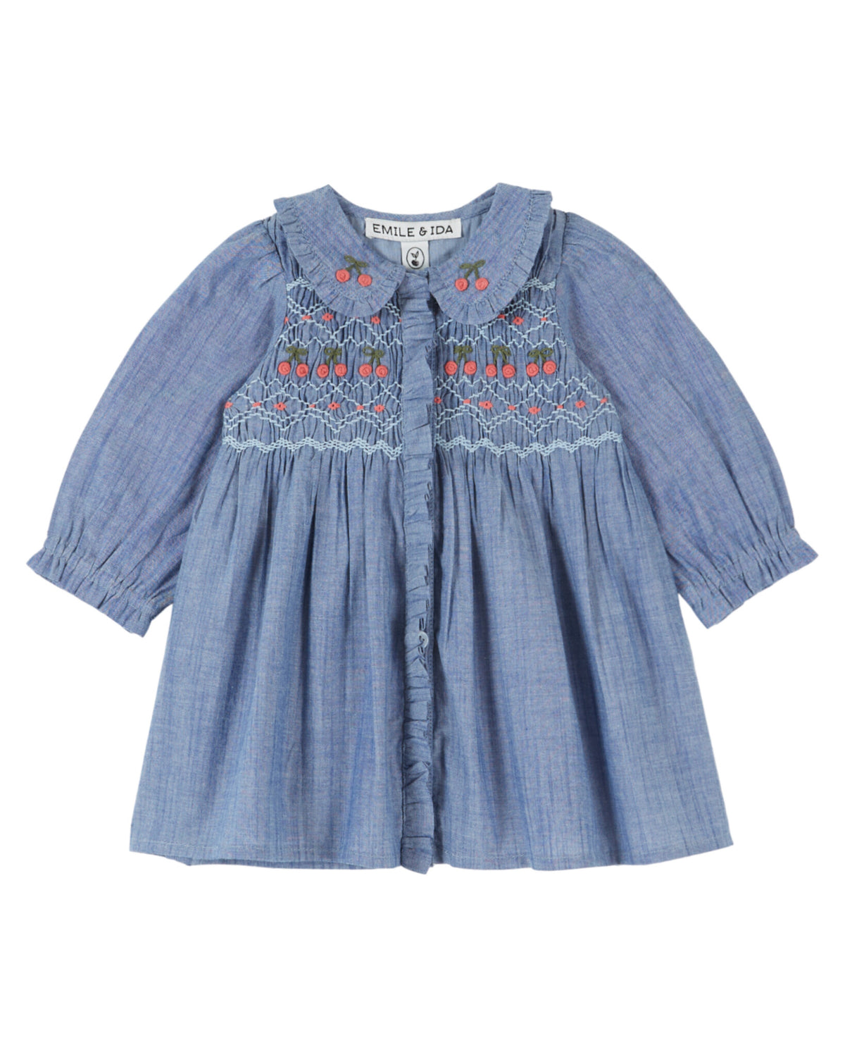 EMILE ET IDA jurk meisje Smockée Chambray Chambray (lichtblauw)