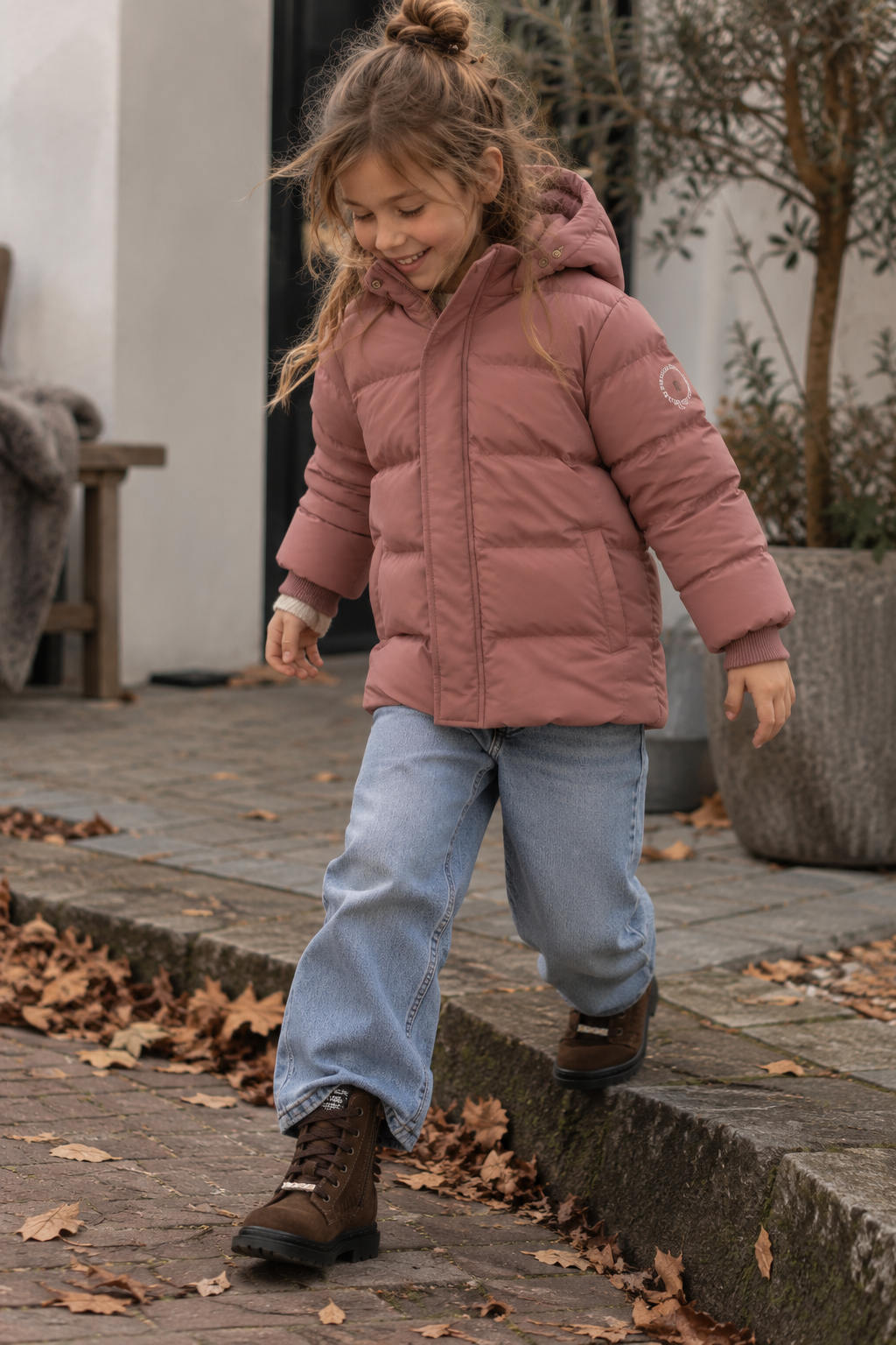 EN FANT winterjas meisje Quilt AOP Burlwood (oudroze)