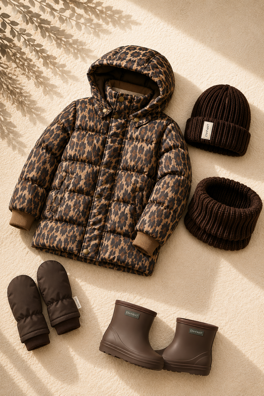 EN FANT winterjas meisje Jacket Quilt AOP Pine Bark (donkerbruin)