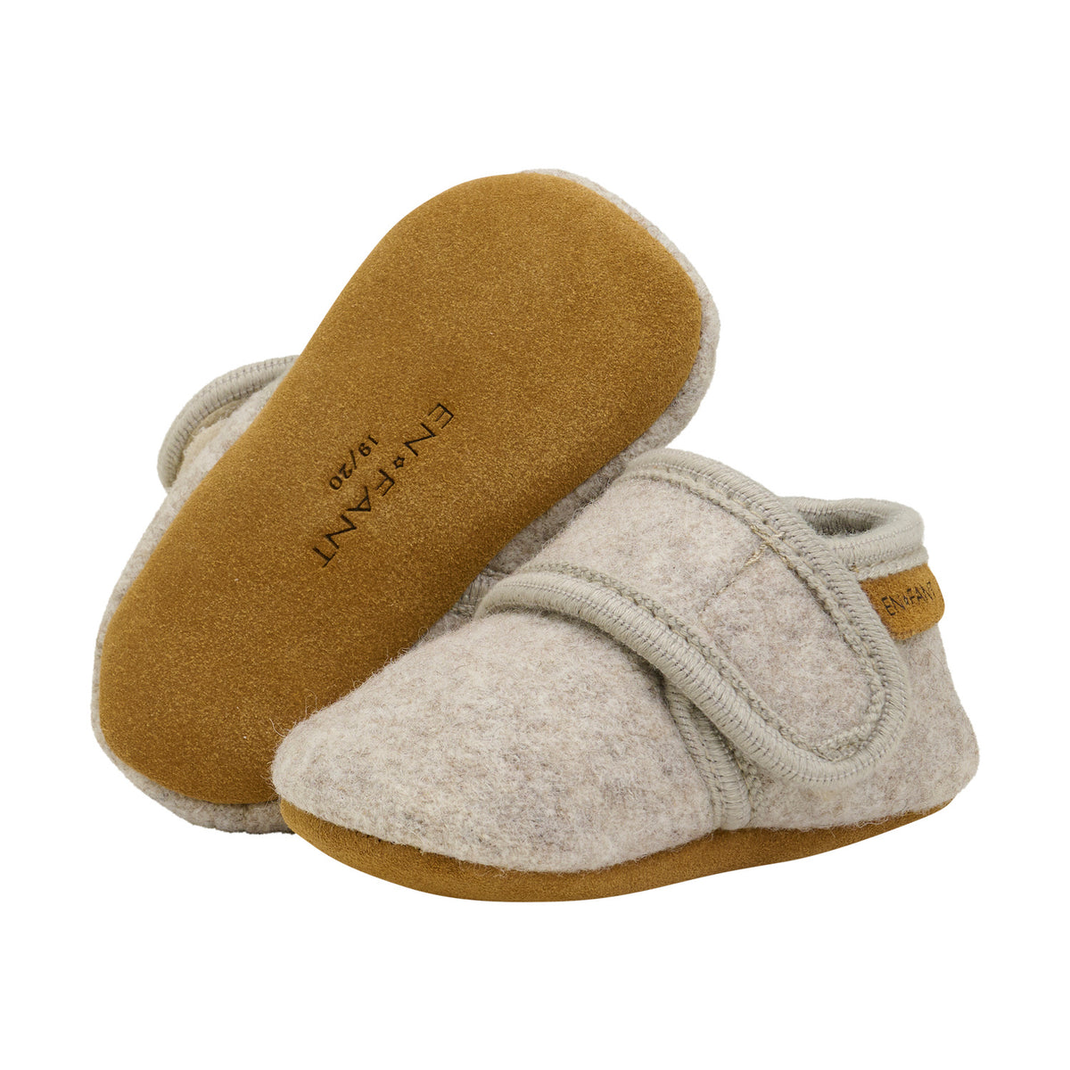 EN FANT wollen slofjes baby Sand Melange (zand gemêleerd)