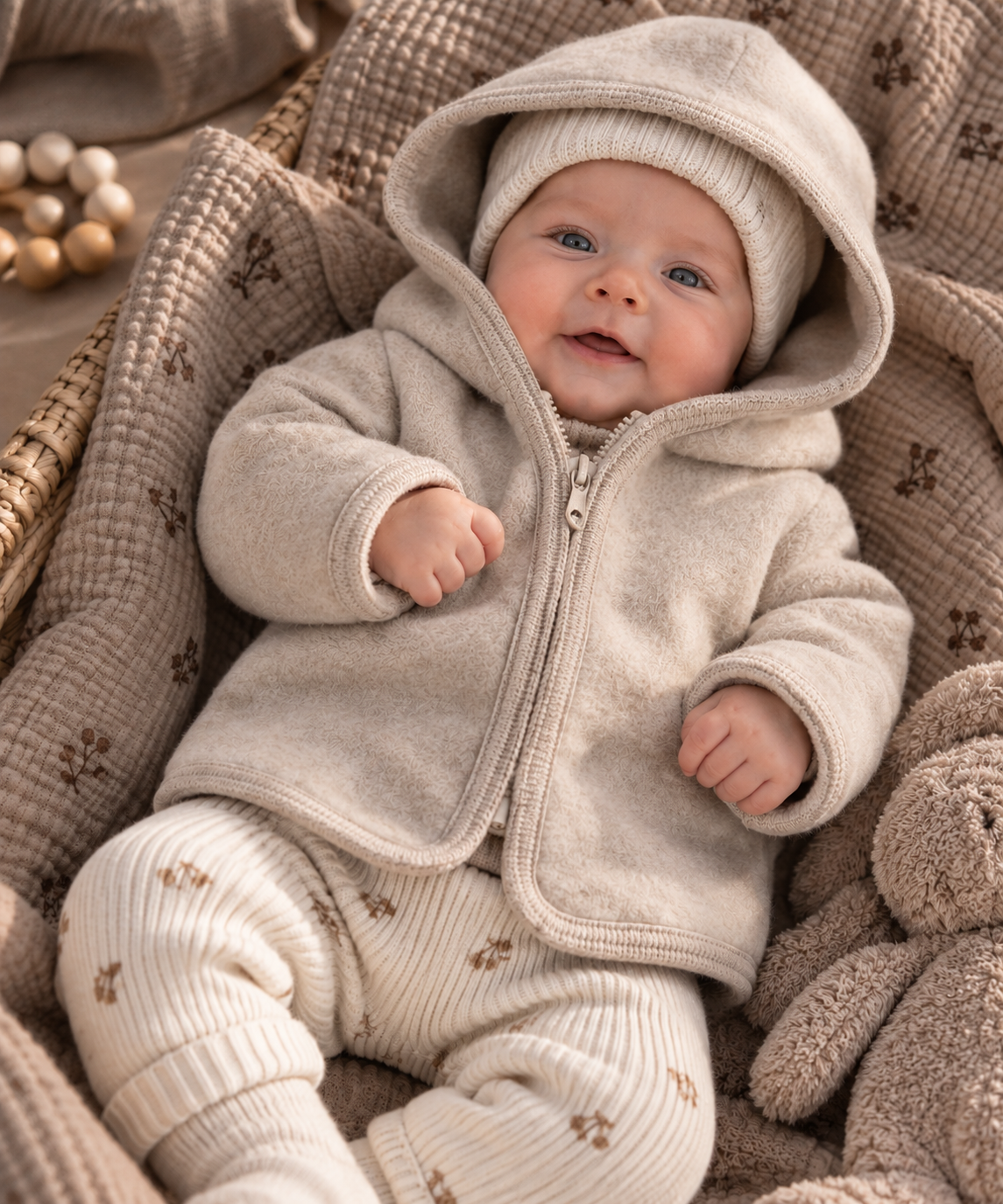HUTTELIHUT wollen fleece jas kind Camel Melange (camel gemêleerd)