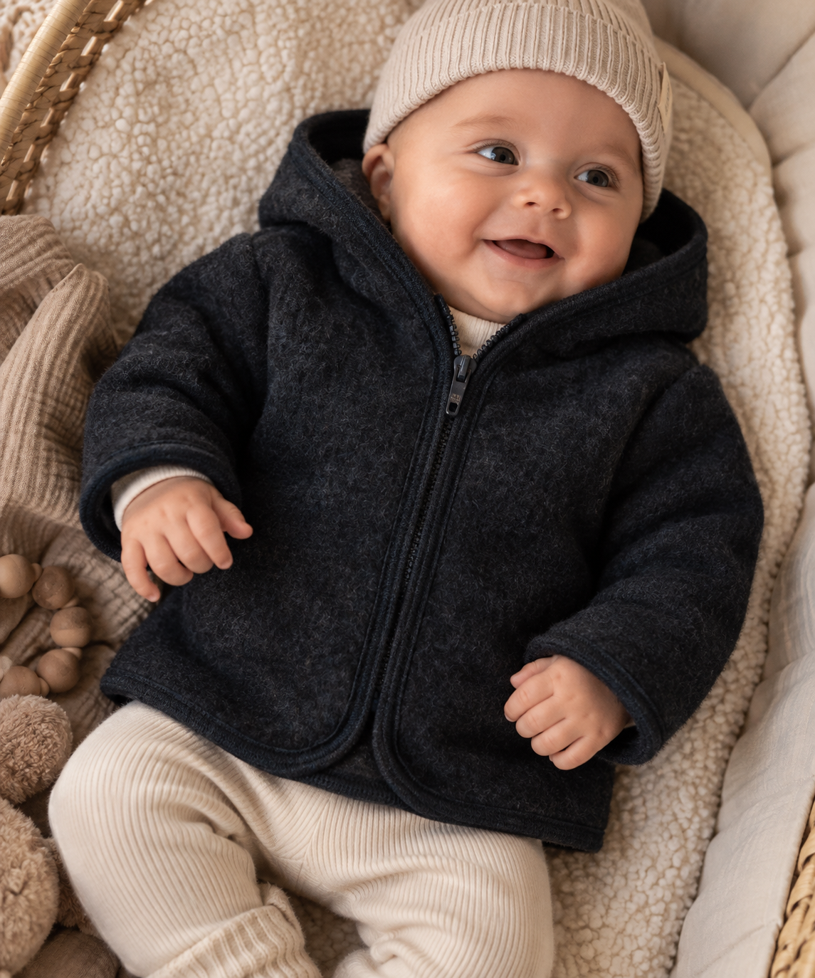 HUTTELIHUT wollen fleece jas kind Navy Melange (donkerblauw gemêleerd)