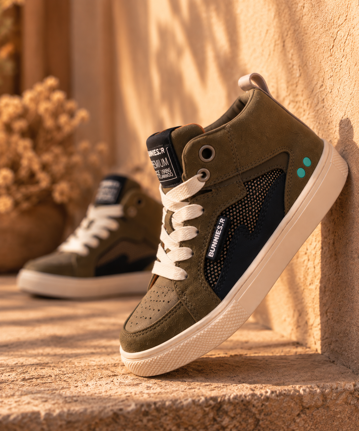 Bunnies Lux Louw hoge sneakers kind Army Green (legergroen)