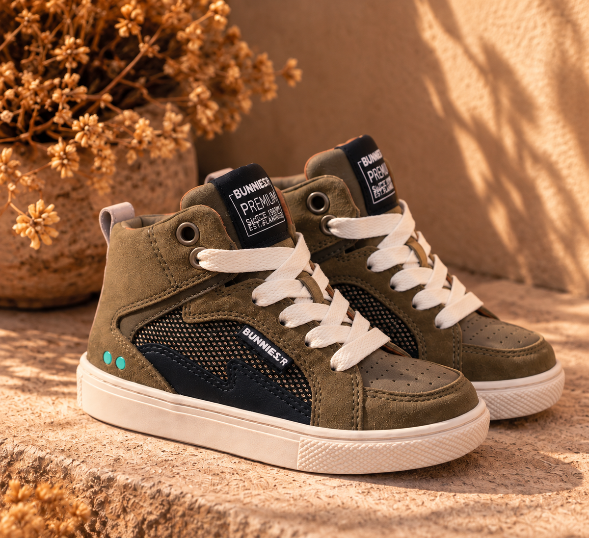 Bunnies Lux Louw hoge sneakers kind Army Green (legergroen)