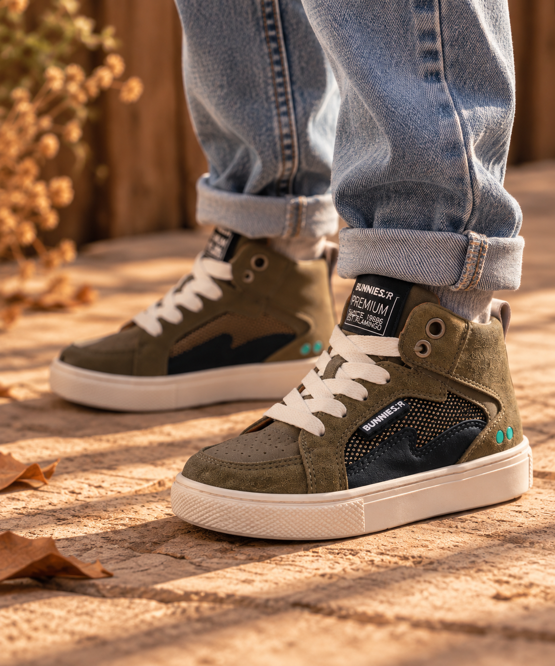 Bunnies Lux Louw hoge sneakers kind Army Green (legergroen)
