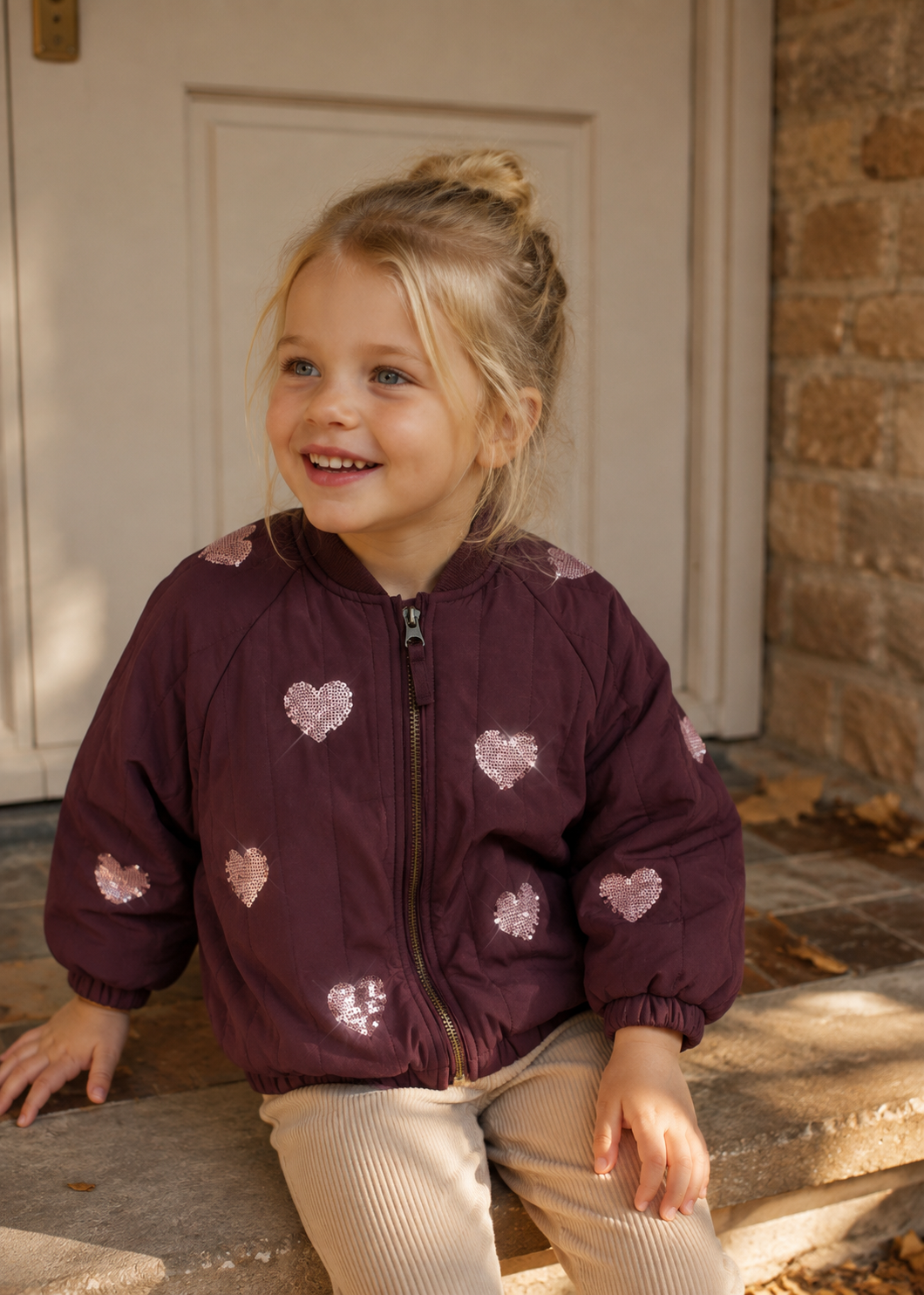 KONGES SLØJD winterjas bomberjack meisje Juno Sequin Bomber Jacket Decadent Chocolate (bordeauxrood)