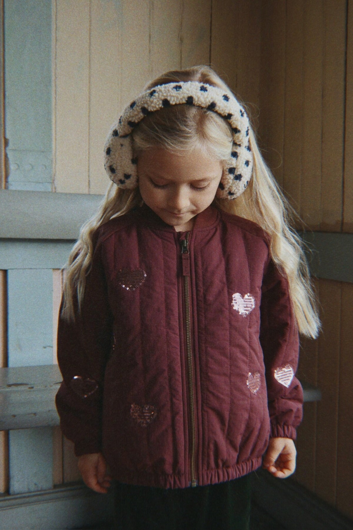 KONGES SLØJD winterjas bomberjack meisje Juno Sequin Bomber Jacket Decadent Chocolate (bordeauxrood)