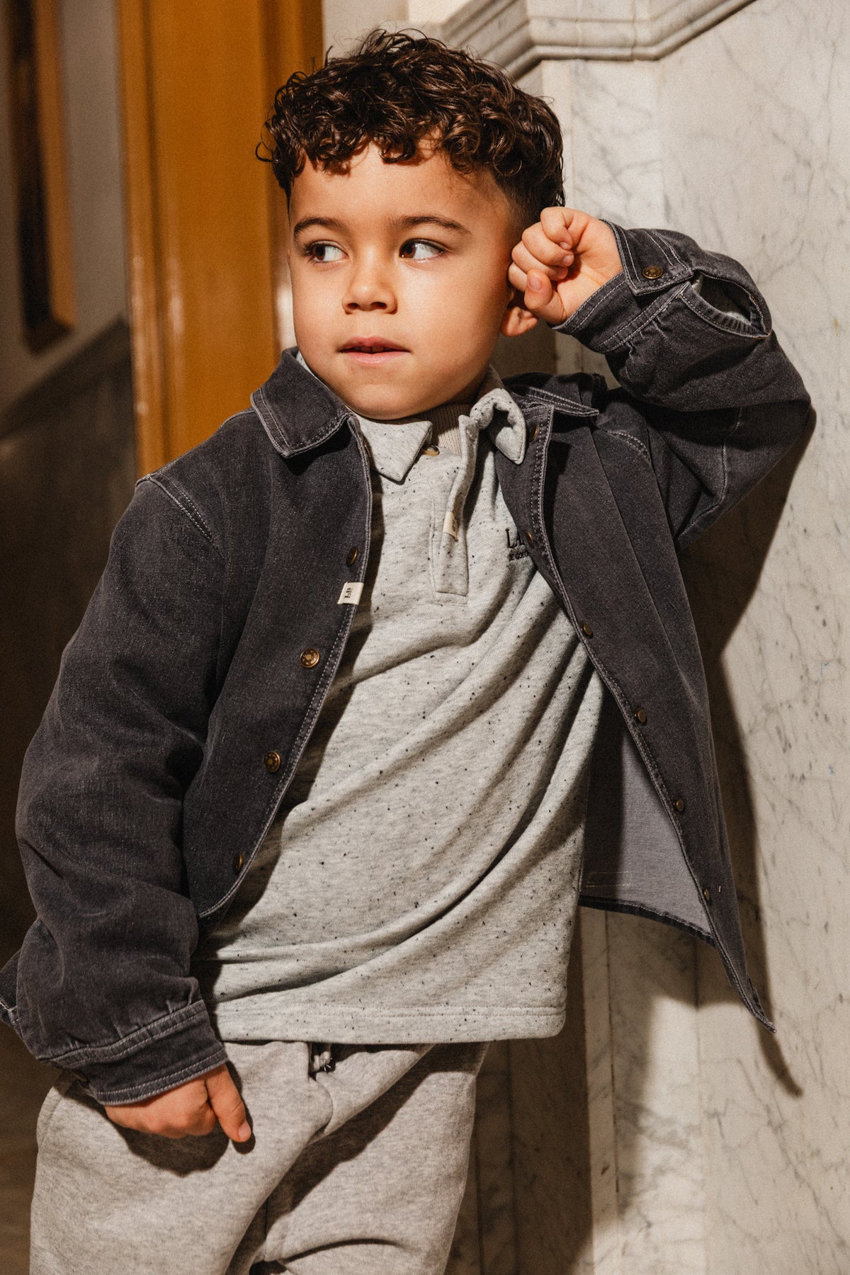 LABO DE COLORES polo longsleeve shirt jongen Lino Grey Melange Multicolor (grijs mêlee multicolor)