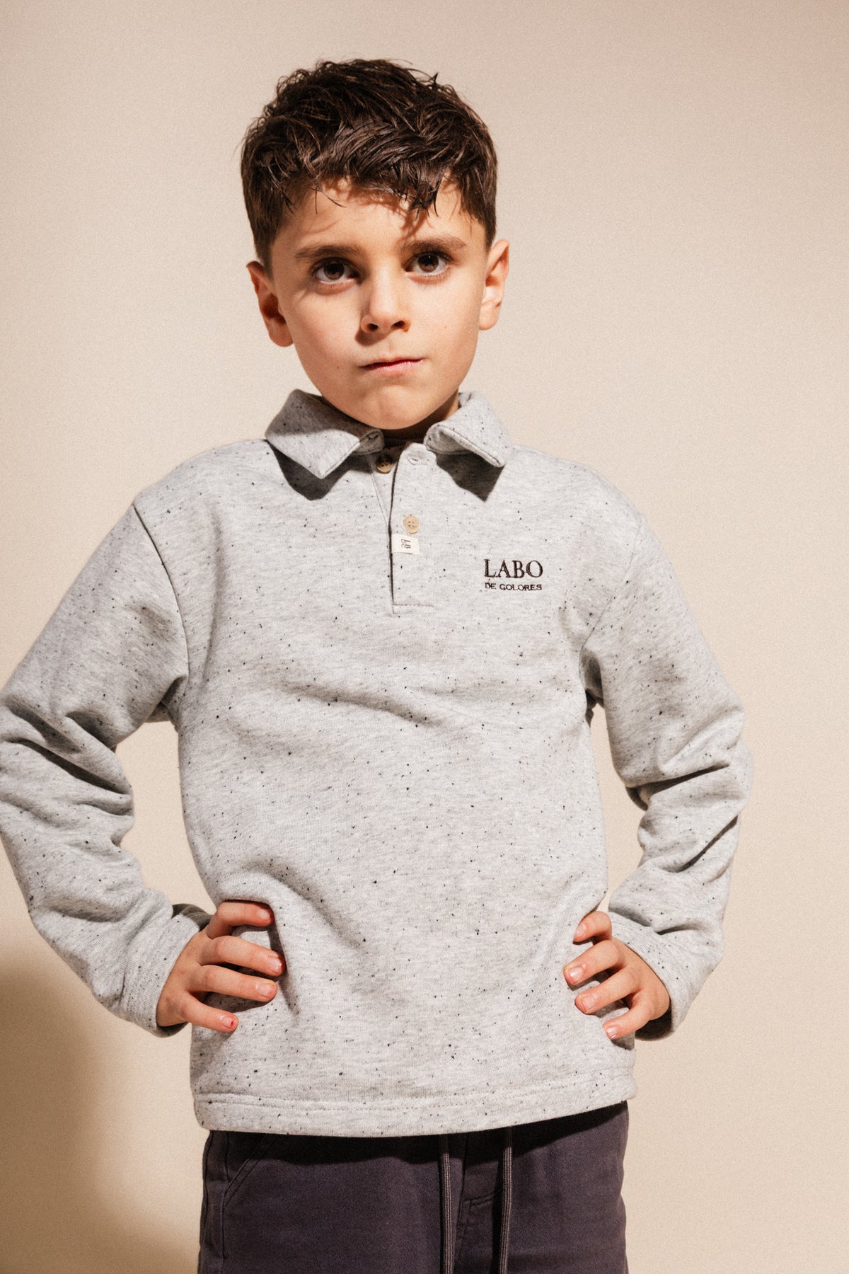 LABO DE COLORES polo longsleeve shirt jongen Lino Grey Melange Multicolor (grijs mêlee multicolor)