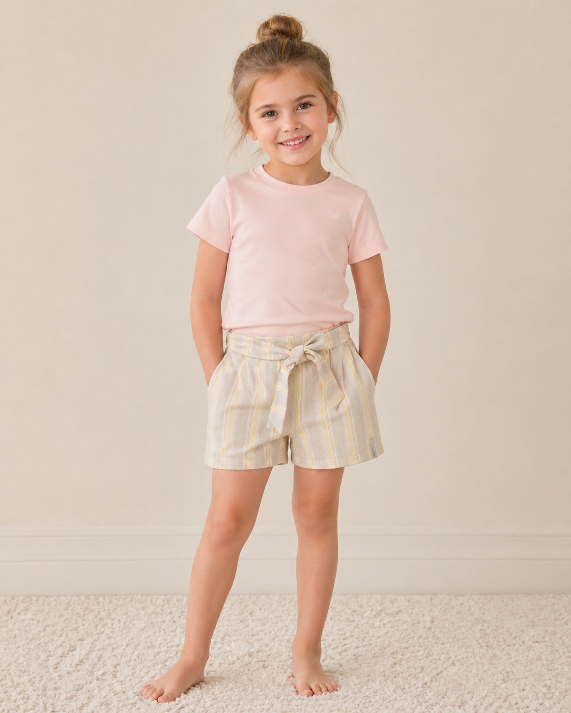 LEVV korte broek meisje Britt short AOP Yellow Stripe geel gestreept