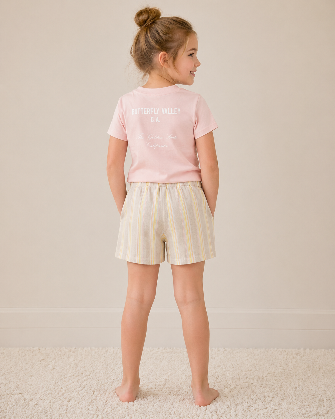 LEVV korte broek meisje Britt short AOP Yellow Stripe geel gestreept