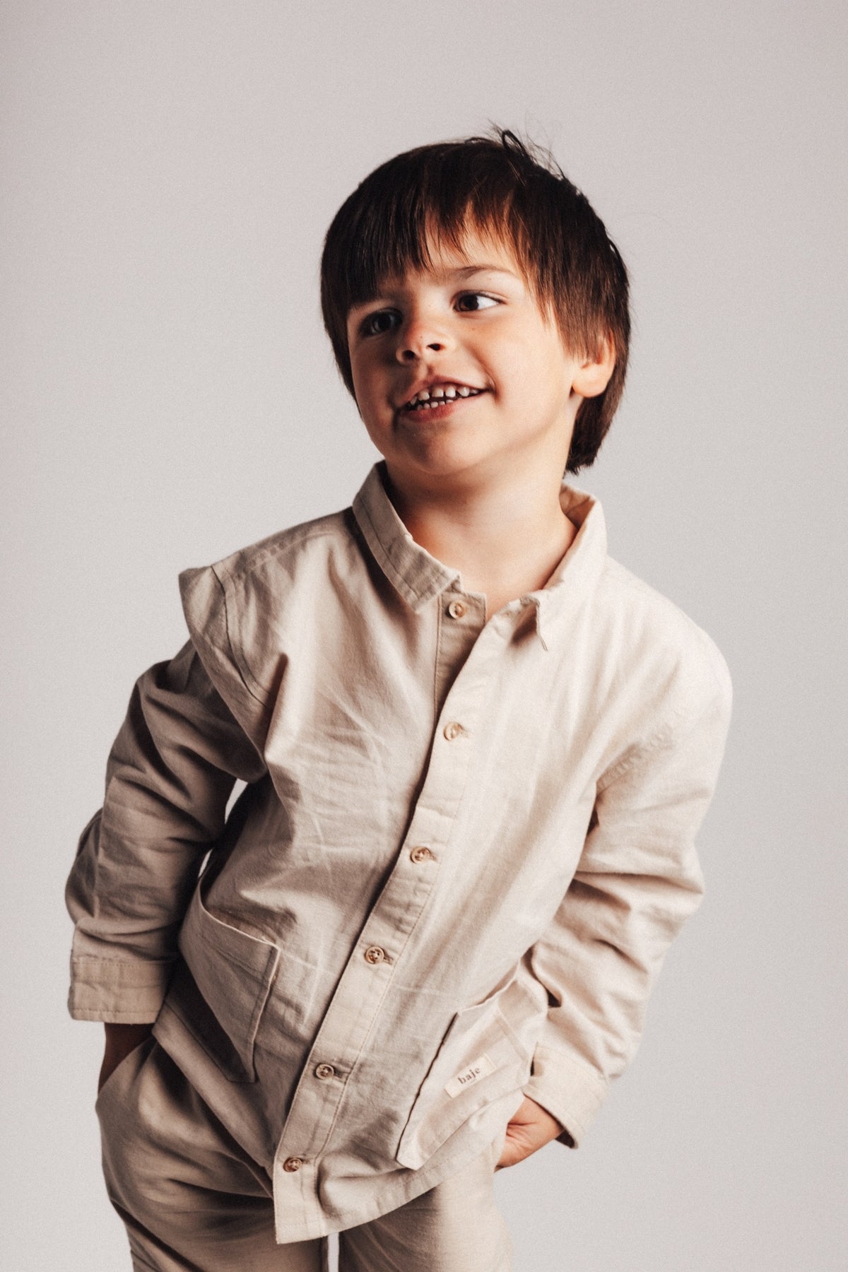 BAJE blouse lange mouw jongen Mace Beige (valt groot)