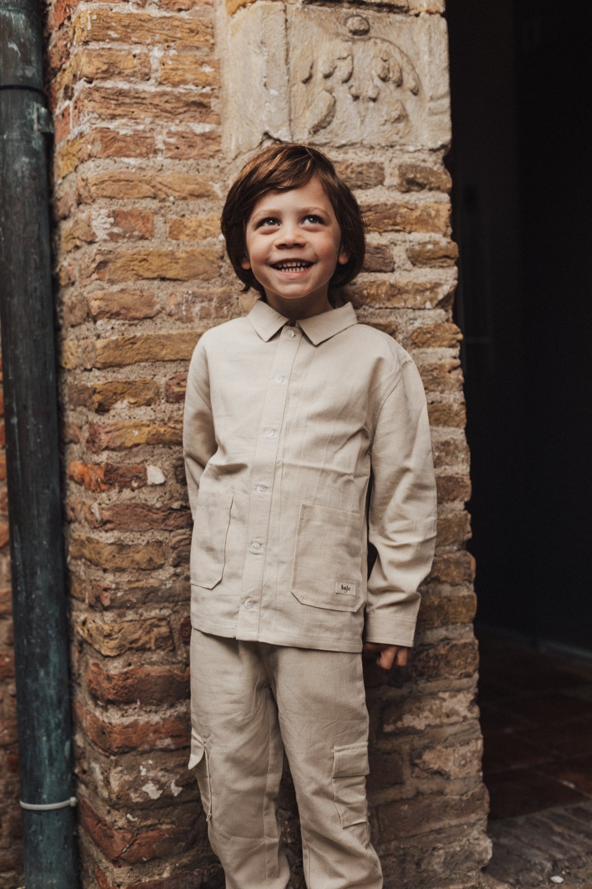 BAJE blouse lange mouw jongen Mace Beige (valt groot)