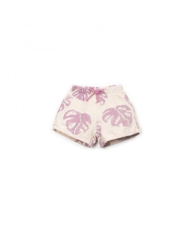 PLAY UP korte broek meisje Printed Jersey Monstera (lichtbeige met paarse print)