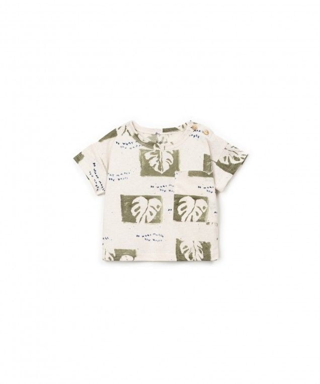 PLAY UP T-shirt jongen Printed Jersey Bio Resin Leaf (beige met bladerenprint)