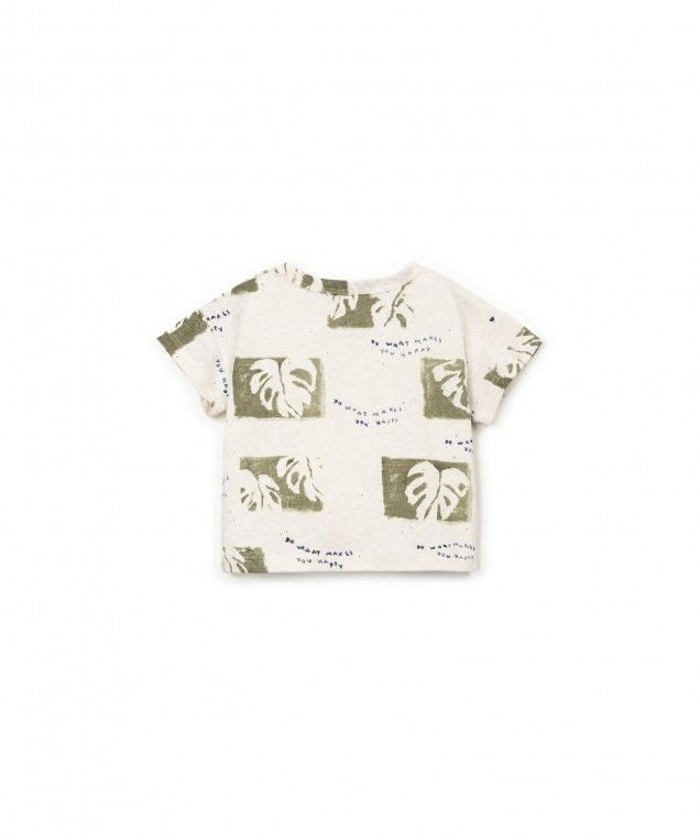 PLAY UP T-shirt jongen Printed Jersey Bio Resin Leaf (beige met bladerenprint)
