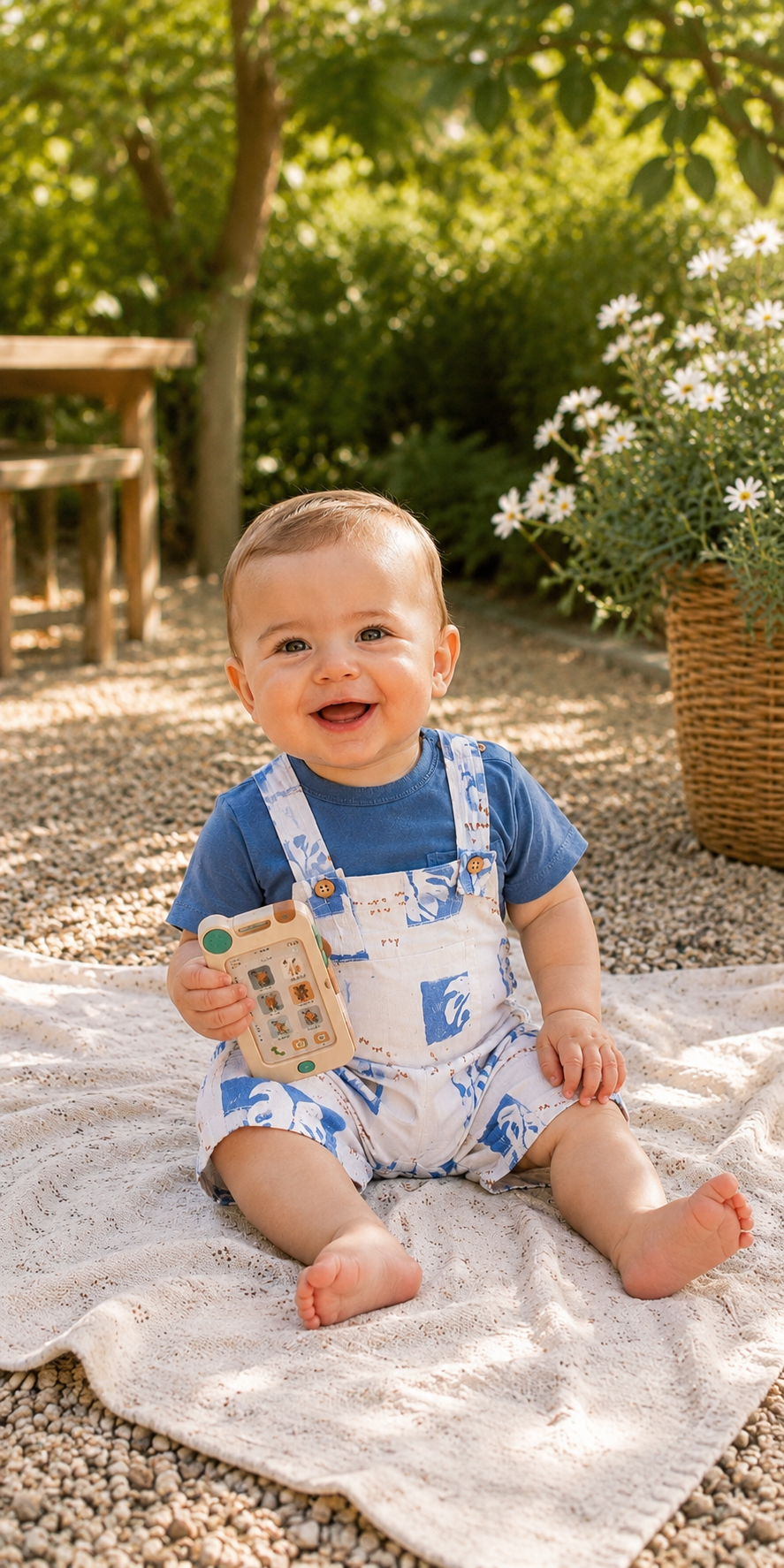 PLAY UP jumpsuit jongen Printed Twill Bio Resin (beige met print)