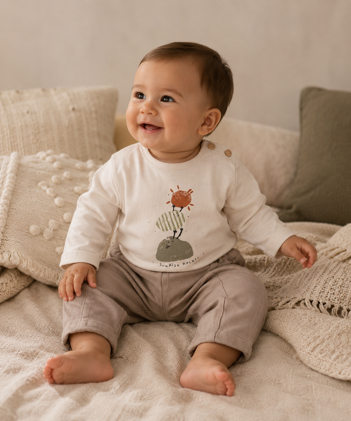 PLAY UP twill broek kind Drawing Taupe