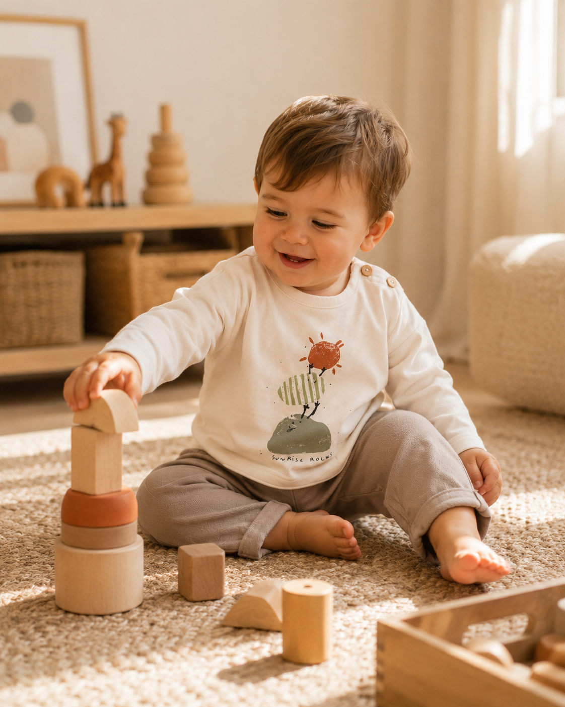 PLAY UP twill broek kind Drawing Taupe