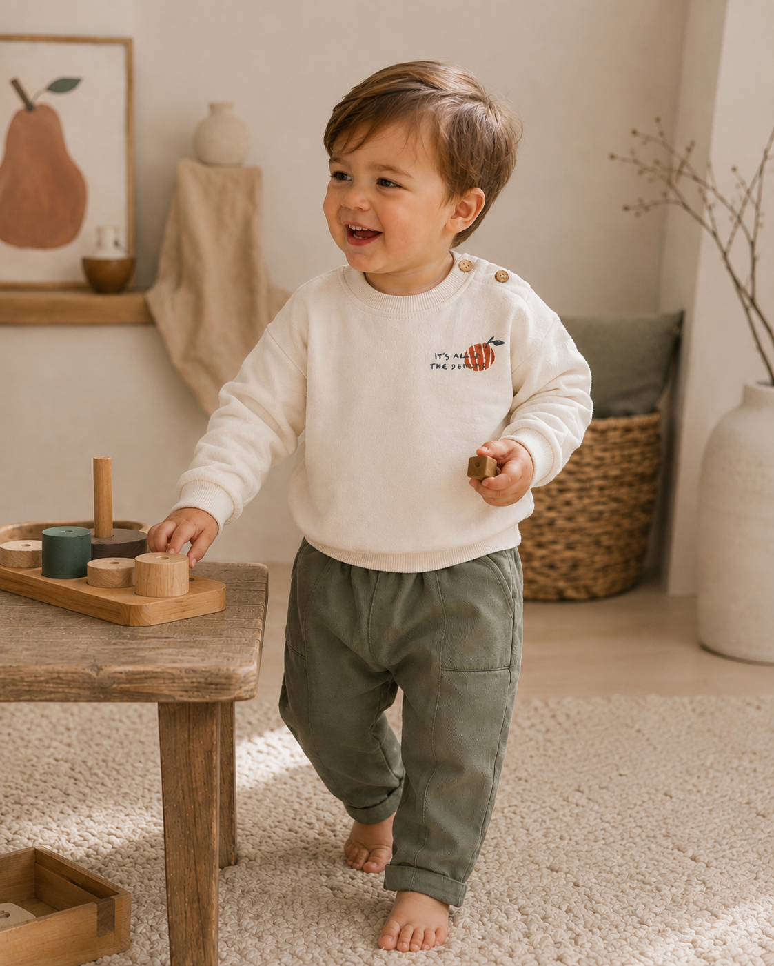 PLAY UP twill broek kind Stones Green (groen)