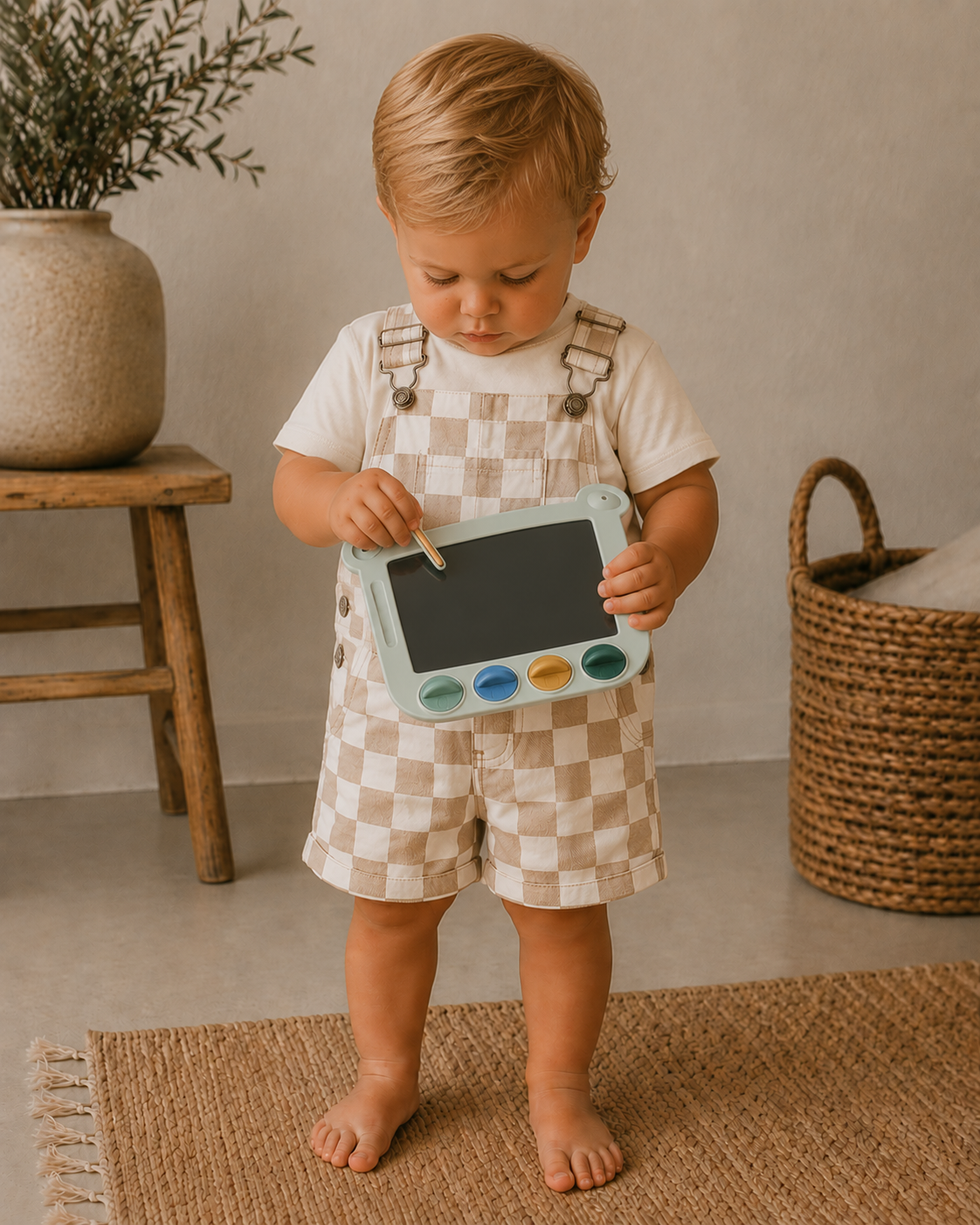 The New tuinbroek jongen Twill Dungarees Humus Check (bruin geruit)