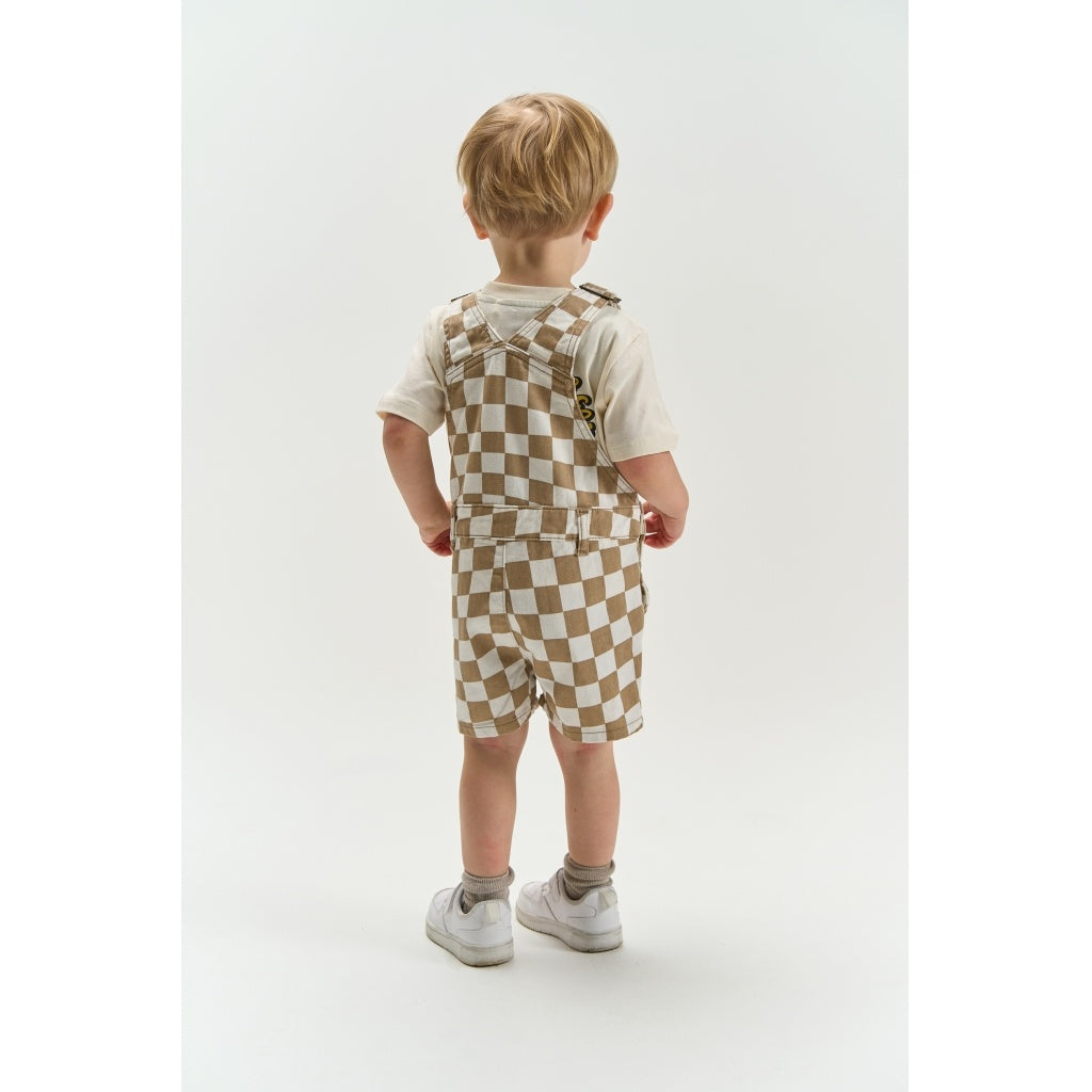 The New tuinbroek jongen Twill Dungarees Humus Check (bruin geruit)