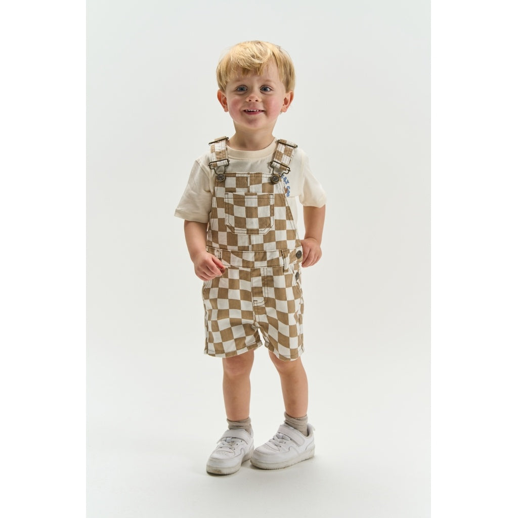 The New tuinbroek jongen Twill Dungarees Humus Check (bruin geruit)