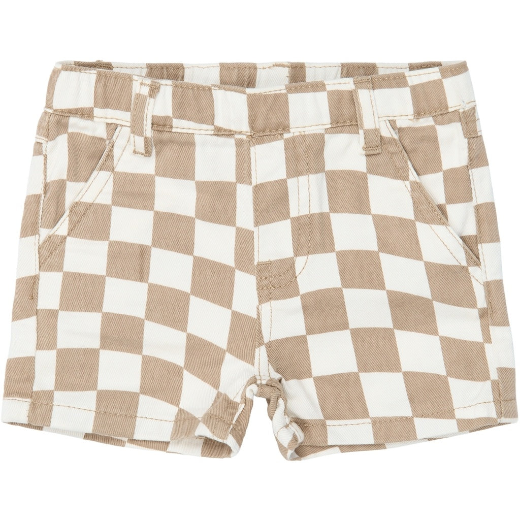 The New korte broek jongen Twill Denim Humus Check (bruin geruit)
