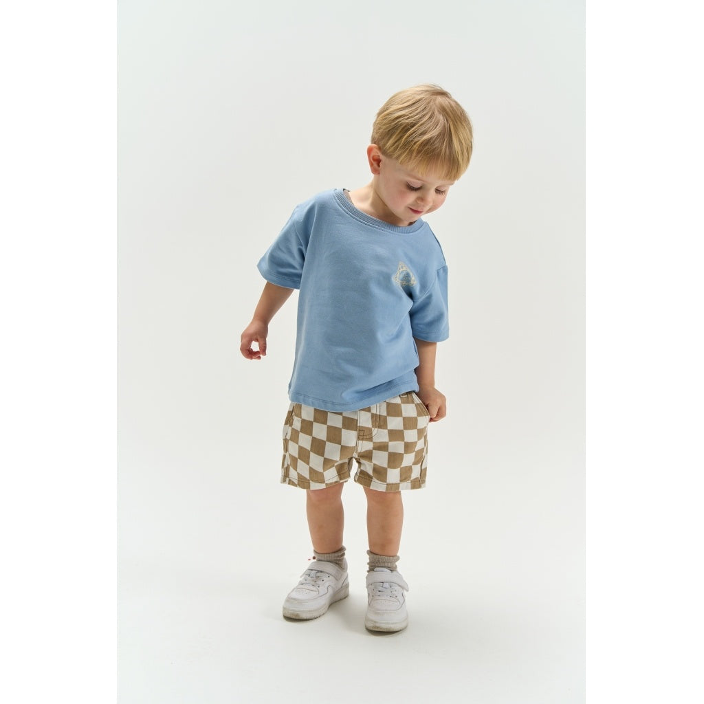 The New korte broek jongen Twill Denim Humus Check (bruin geruit)