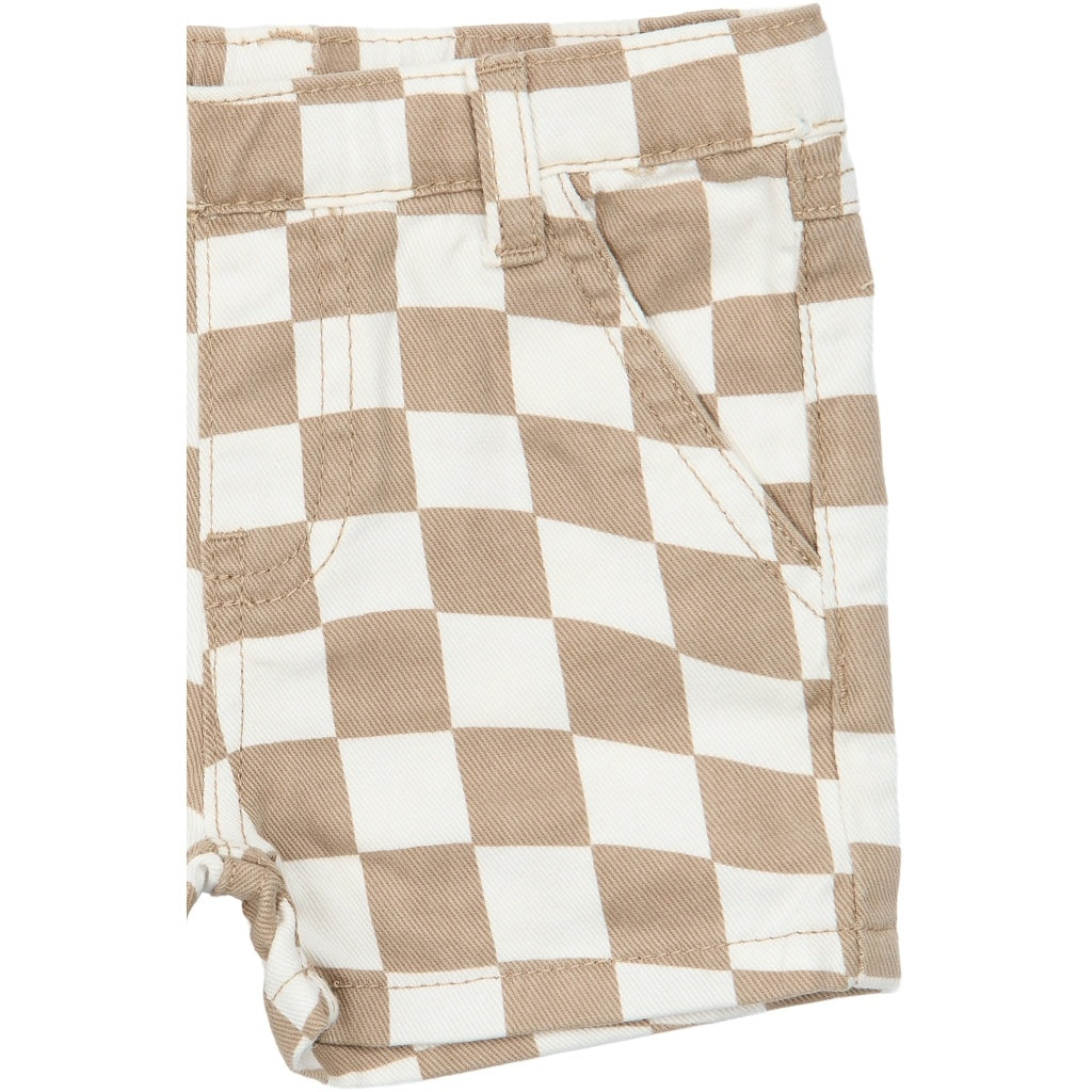 The New korte broek jongen Twill Denim Humus Check (bruin geruit)