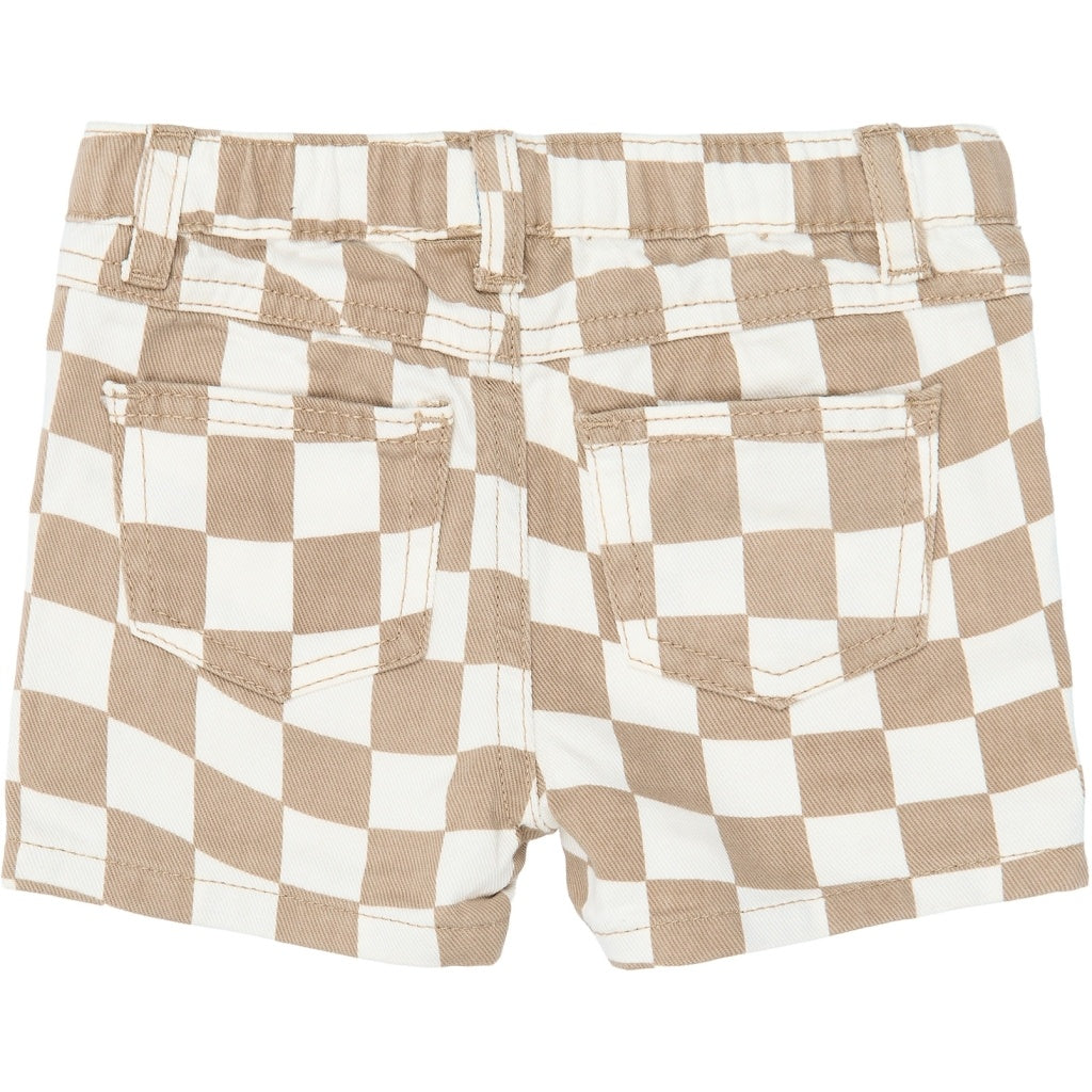The New korte broek jongen Twill Denim Humus Check (bruin geruit)