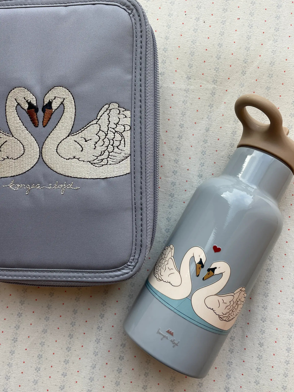 KONGES SLØJD thermosfles kind Swan Blue blauwe drinkfles zwaan