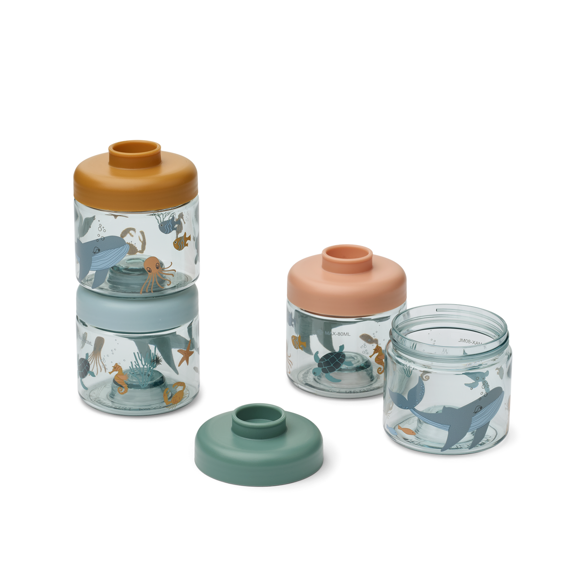 LIEWOOD snack bakjes Tritan Dominique set van 4 (Sea Creature / Sandy, zeediertjes)