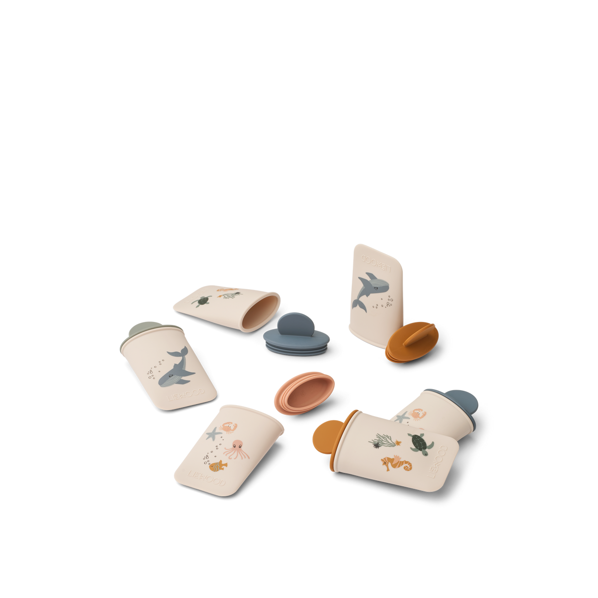 LIEWOOD mini ijsvormpjes Malik set van 6 (Sea Creature / Sandy, zeediertjes)