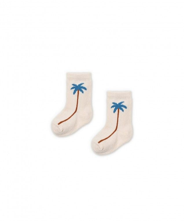 PLAY UP sokken kind Jacquard Bio Resin Palm (beige met palmprint)