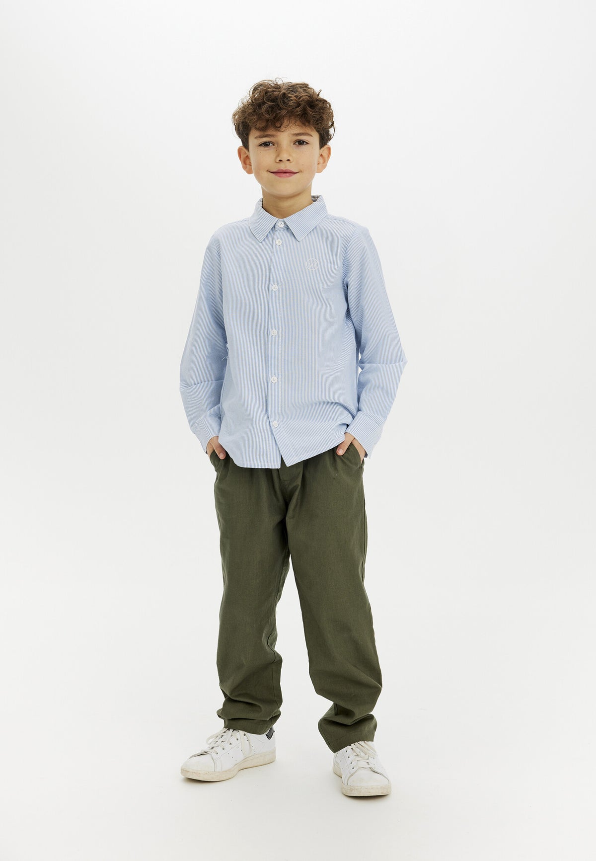 The New overhemd kind Michael Shirt Bright White Striped (wit en lichtblauw gestreept)