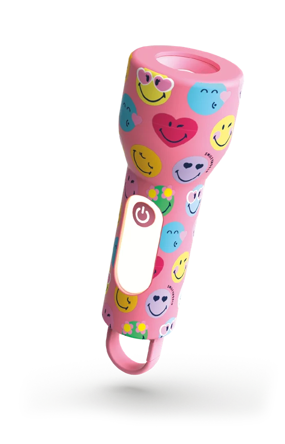 MOB Glowy Smiley World roze – zaklamp en nachtlampje met smileys