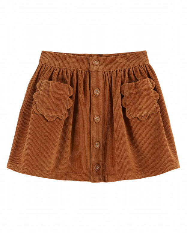 Rok Emile et Ida | Jupe Poches Fleurs Velours | Pecan