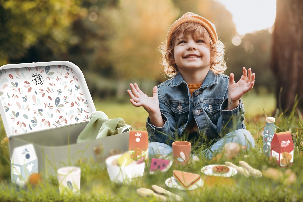 Speedy Monkey picknickmand – houten picknickset voor kleine fijnproevers