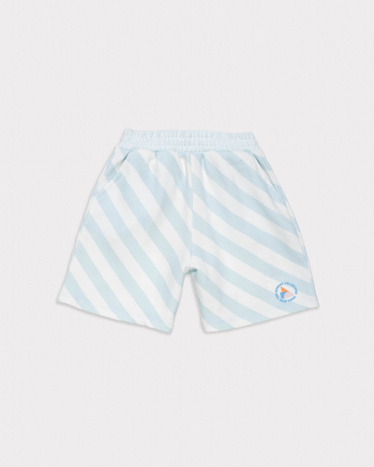 The Sunday Collective korte broek kind Organic Weekend Shorts Sky Blue Stripe lichtblauw gestreept