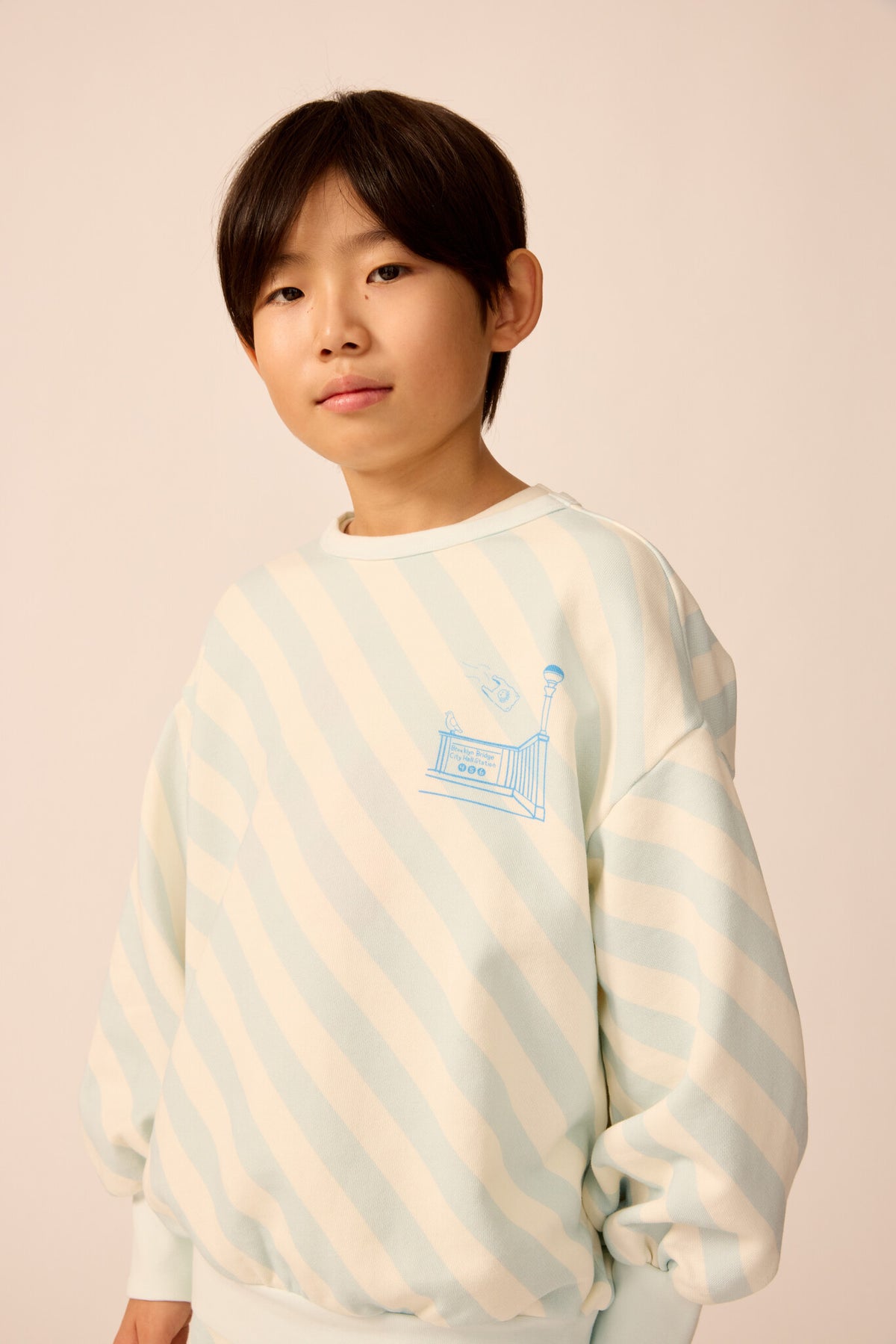 The Sunday Collective sweatshirt kind Organic Weekend Sweatshirt Sky Blue Stripe lichtblauw gestreept