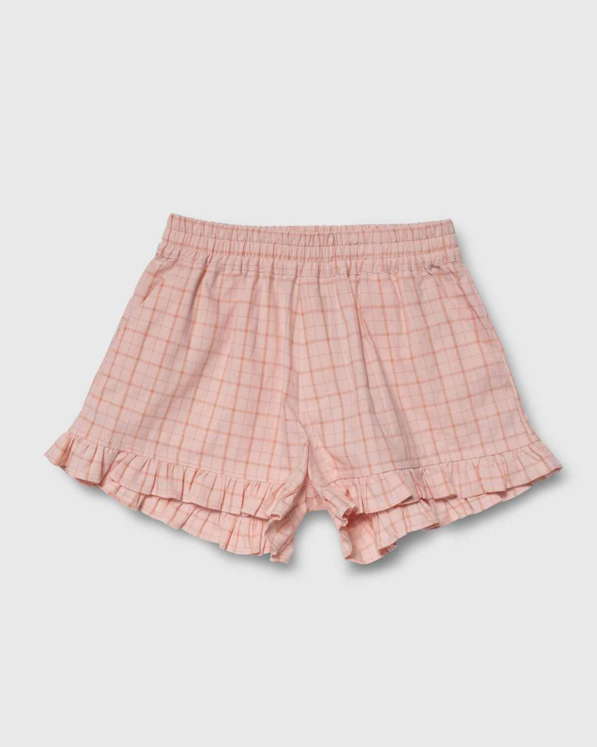 The Sunday Collective korte broek meisje Ruffle Shorts Pink Plaid roze geruit