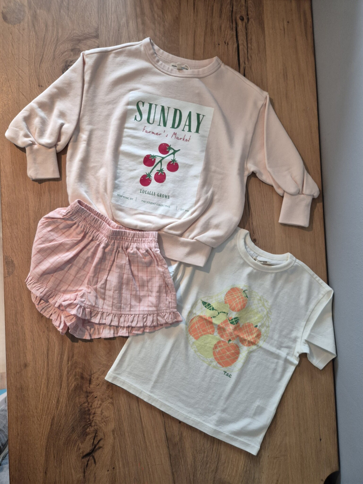 The Sunday Collective korte broek meisje Ruffle Shorts Pink Plaid roze geruit
