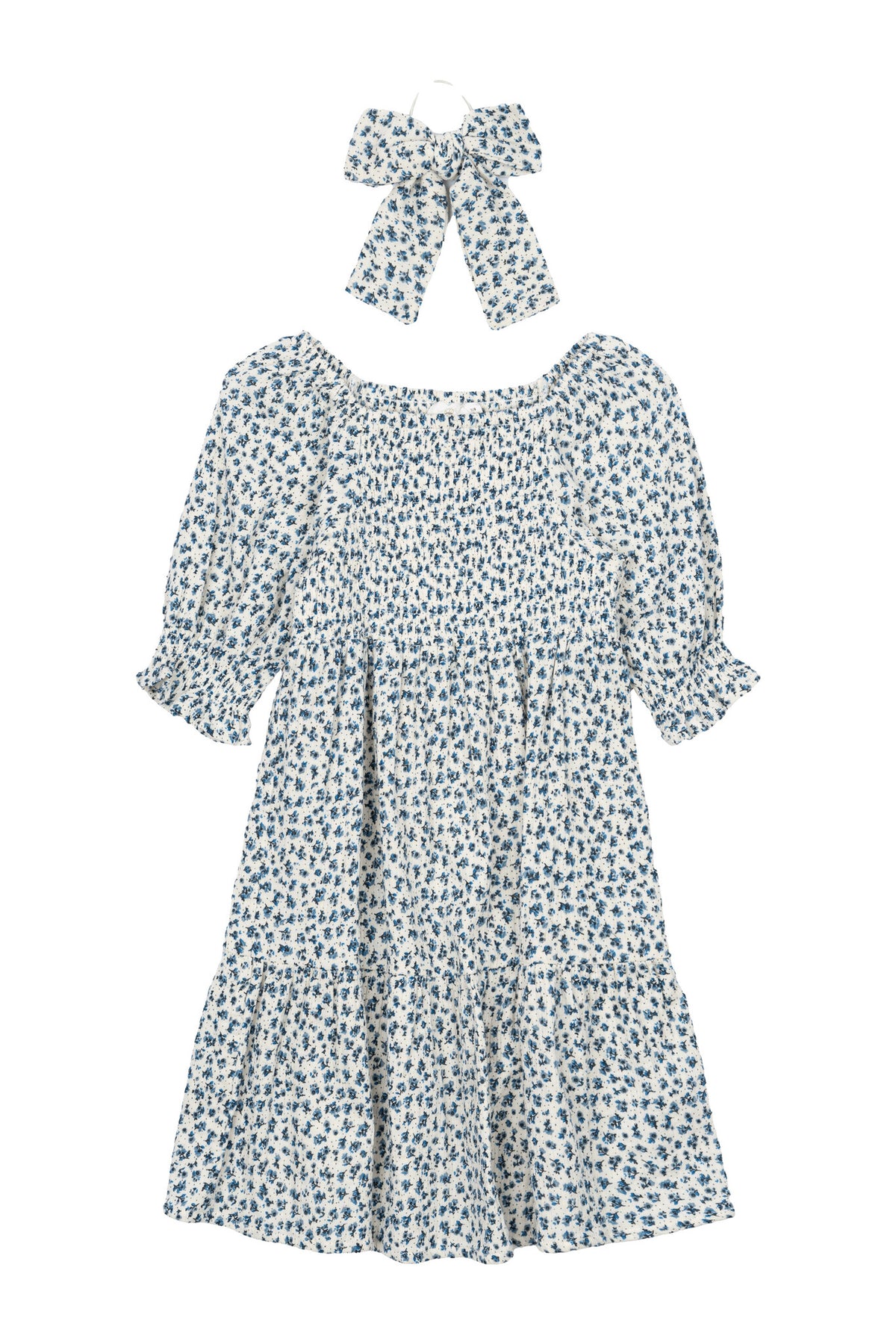 The New jurk kind Niki S/S Dress White Swan AOP (wit met blauwe print)