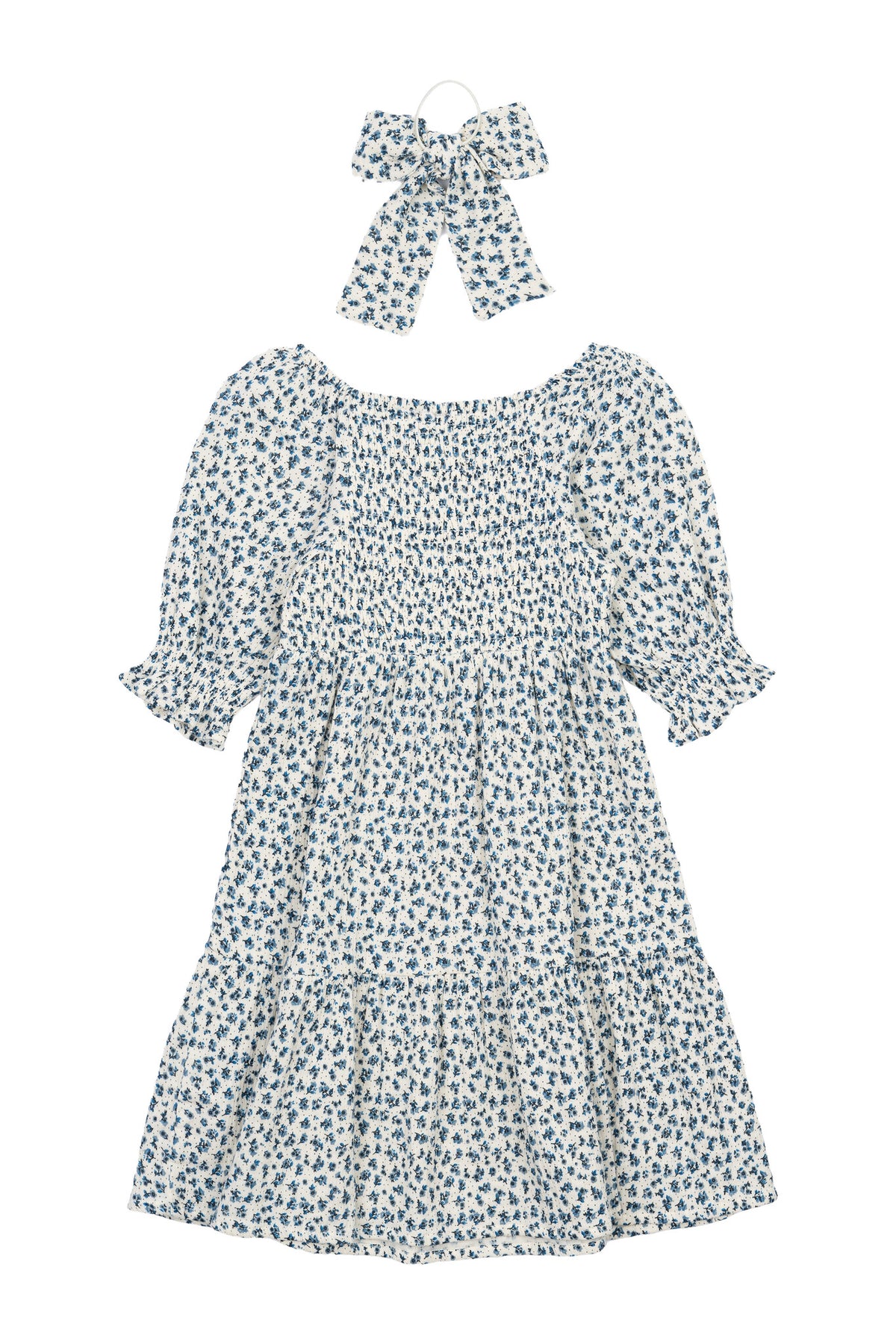 The New jurk kind Niki S/S Dress White Swan AOP (wit met blauwe print)