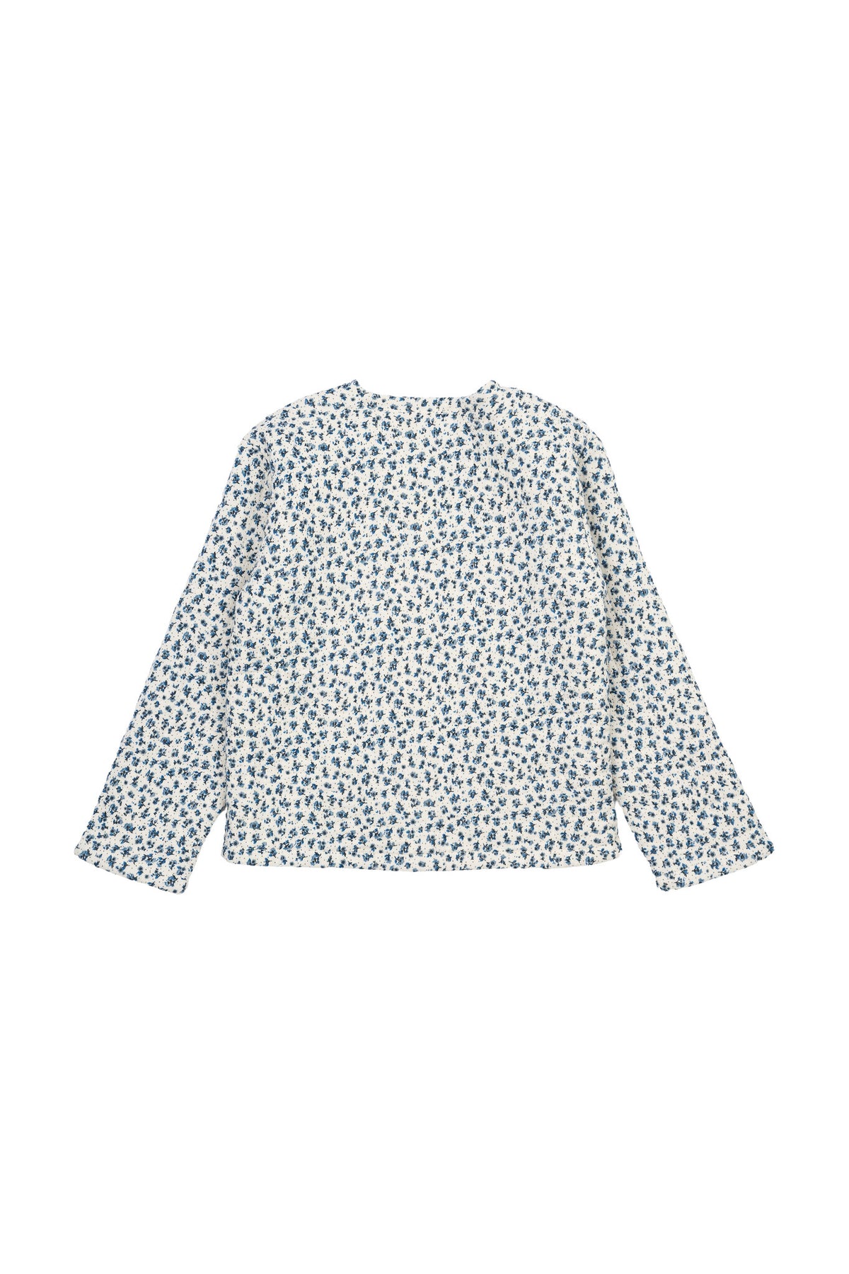 The New jas kind Niki Quilted Jacket White Swan AOP (wit met blauwe print)