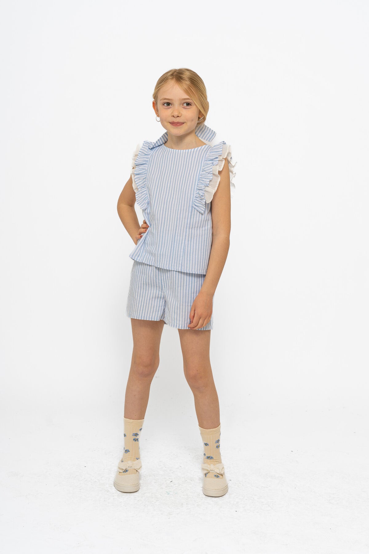 The New korte broek kind Nalani Shorts White Swan Striped (wit en blauw gestreept)