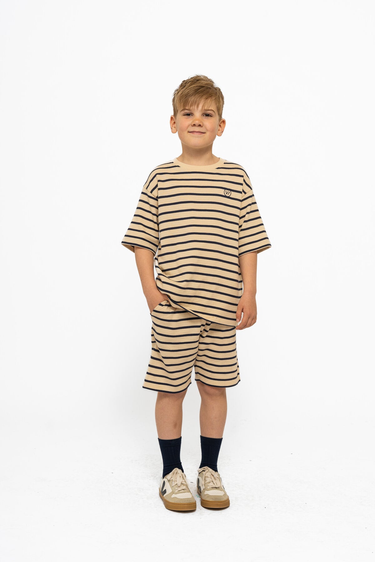 The New shirt kind Nero OS S/S Tee Mood Indigo Striped (donkerblauw gestreept)